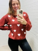 blusa moletinho coração vermelha