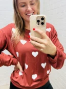 blusa moletinho coração vermelha