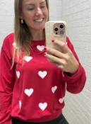 blusa moletinho coração vermelha