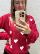 blusa moletinho coração vermelha