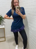 blusa feminina alongada assimétrica com renda branca