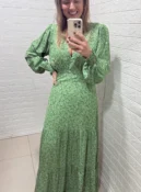 vestido longo estampa camponesa verde