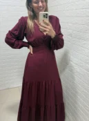 vestido longo estampa camponesa verde