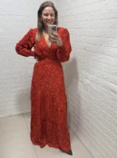 vestido longo estampa camponesa verde
