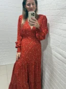 vestido longo estampa camponesa verde